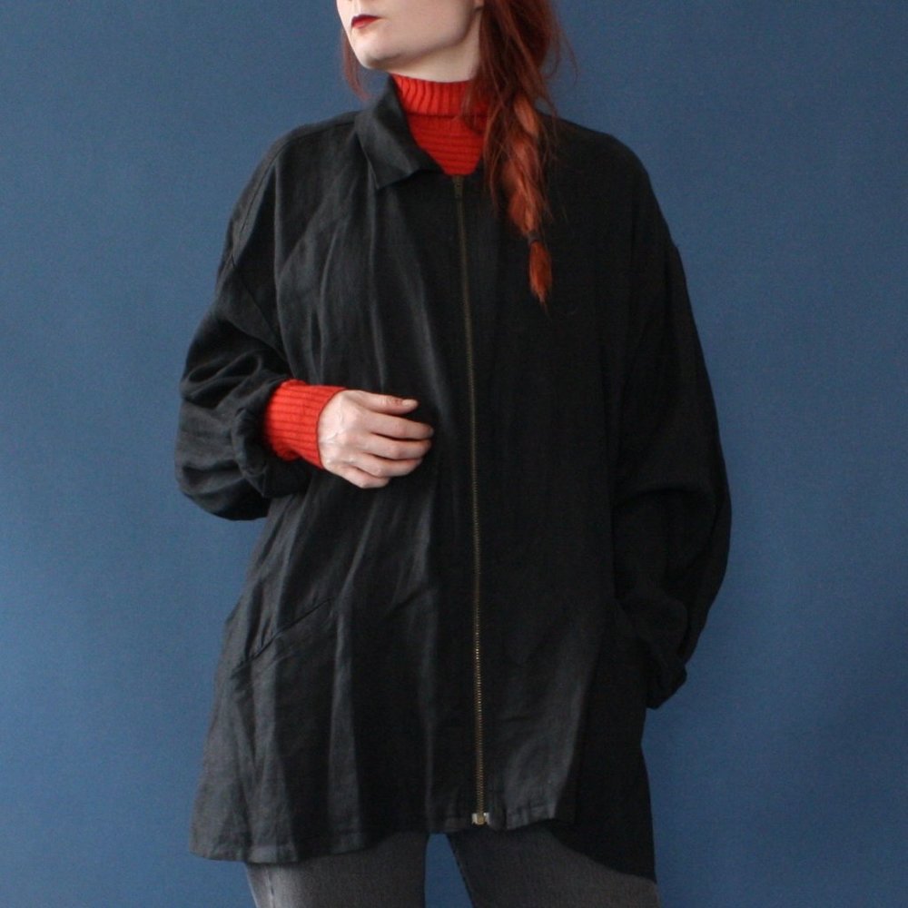 VTG oversized black linen jacket by FLAX - Picture 1 of 8